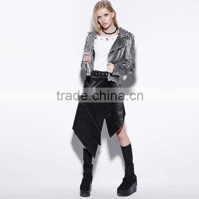 PQ-144 Punk Personality Asymmetric Sexy Shiny Leather Skirts