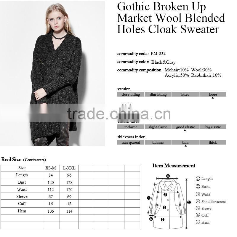 PM-032 Gothic Broken Hold Loose Overside Asymmetric Thick Wool Cloak Sweater