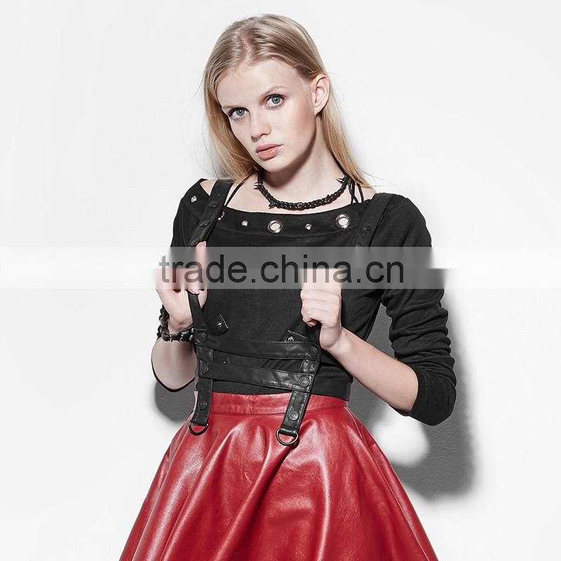 PT-088 Punk Horizontal Neck Knitted Cotton Lady Fitted T-shirt