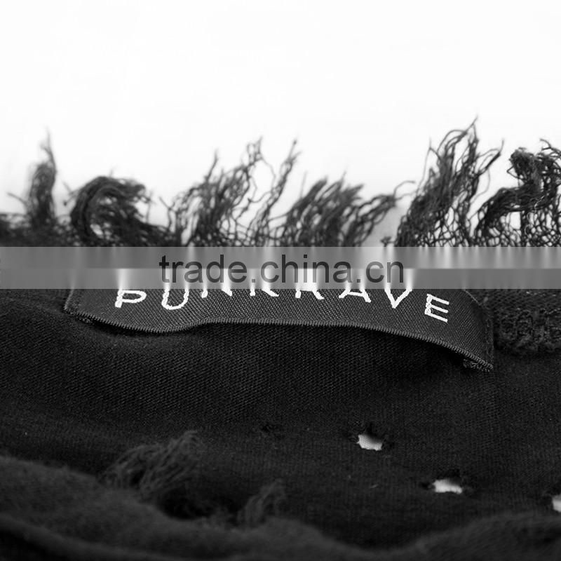 PQ-118 Gothic Black Linen O-neck Tassel Long Sleeves Irregule Dress