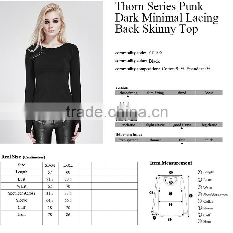 PT-106 "Thorn" Series PUNK RAVE Dark Minimal Lacing Skinny Hand-Drawing Top