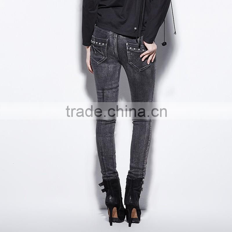 PK-075 Old Design Black Sexy Composite Pile Old Feeling Ladies Jeans Top Design