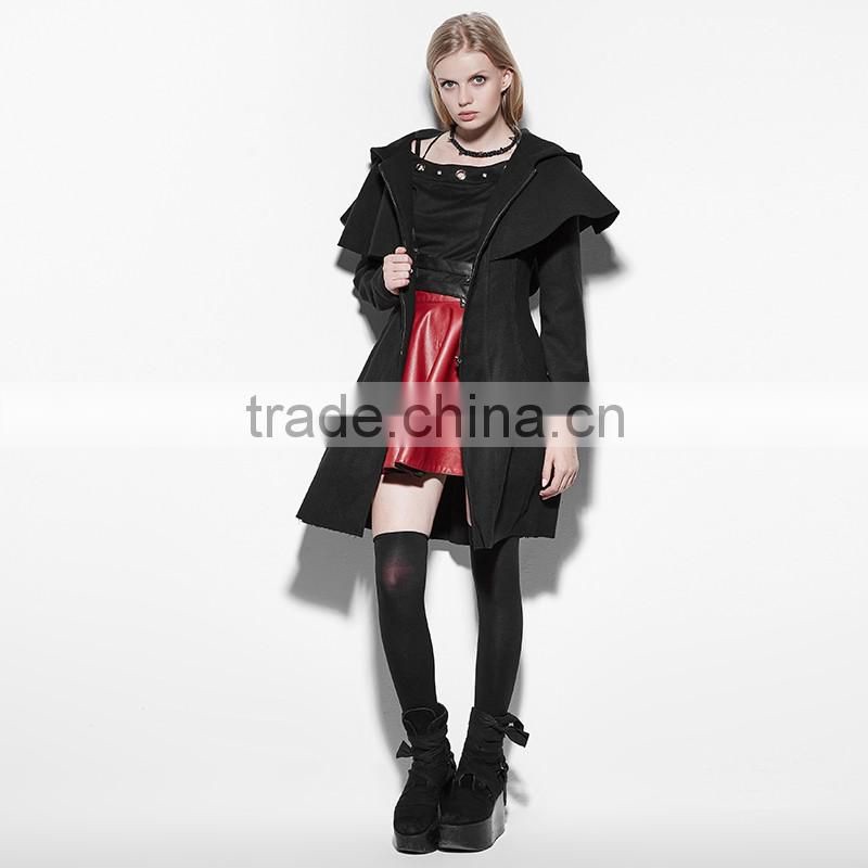 PY-160 Lolita Black skinny Zipper Woman CLoak Style Coats With hooded