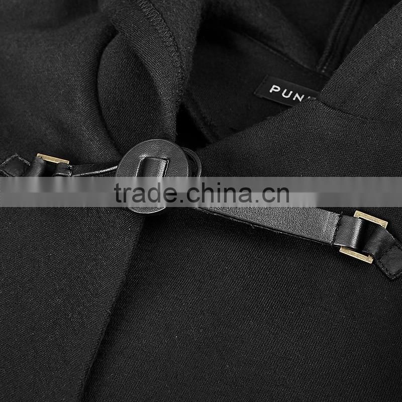 PY-163 Punk Black Personality Irregular Cloak Style Long Jacket with hooded