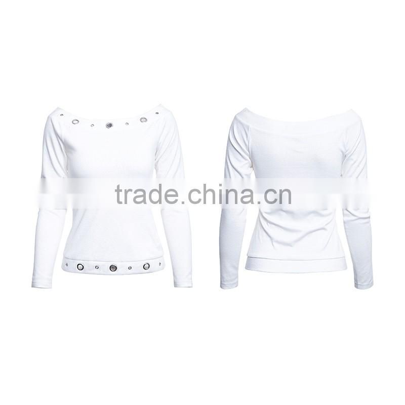 PT-088 Punk Horizontal Neck Knitted Cotton Lady Fitted T-shirt