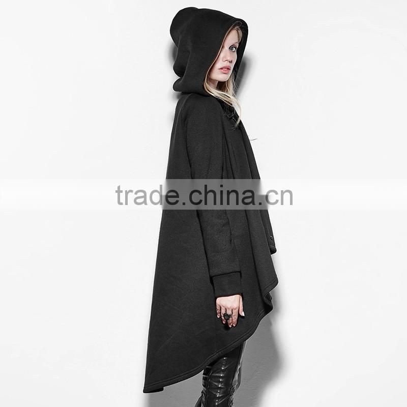 PY-163 Punk Black Personality Irregular Cloak Style Long Jacket with hooded