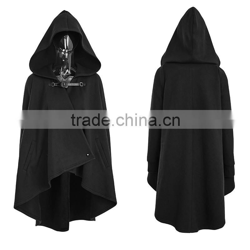 PY-163 Punk Black Personality Irregular Cloak Style Long Jacket with hooded