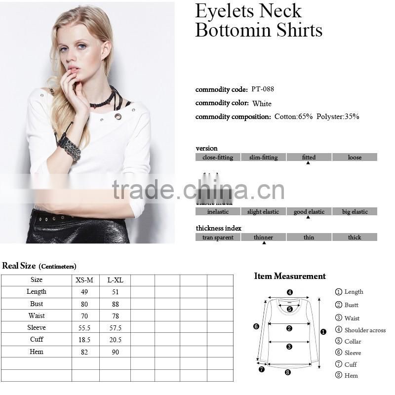 PT-088 Punk Horizontal Neck Knitted Cotton Lady Fitted T-shirt