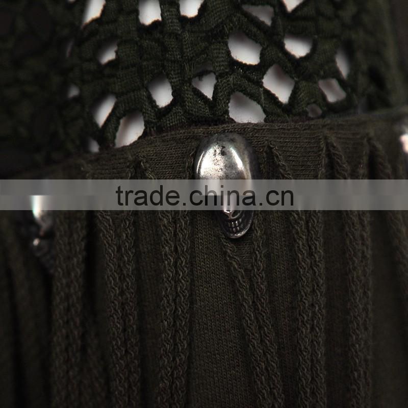 PT-045 Tassel Splicing Cut-Out O-neck Cotton Long Sleeves T-shirt