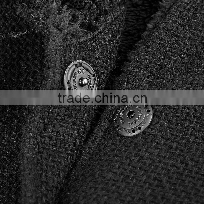 PY-166 Punk Winter Black Large Version Mixed Fabric Fur Long Coat With Big Hooded