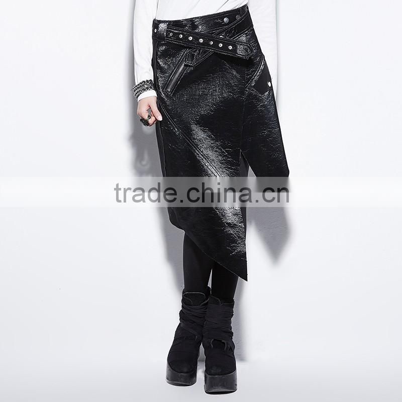 PQ-144 Punk Personality Asymmetric Sexy Shiny Leather Skirts