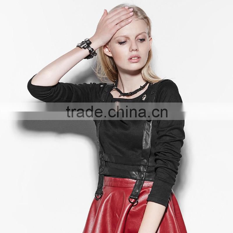 PS-045 PUNK RAVE Multiple Pieces Mosaic Vintage Distressed PU Leather Velvet Girdle