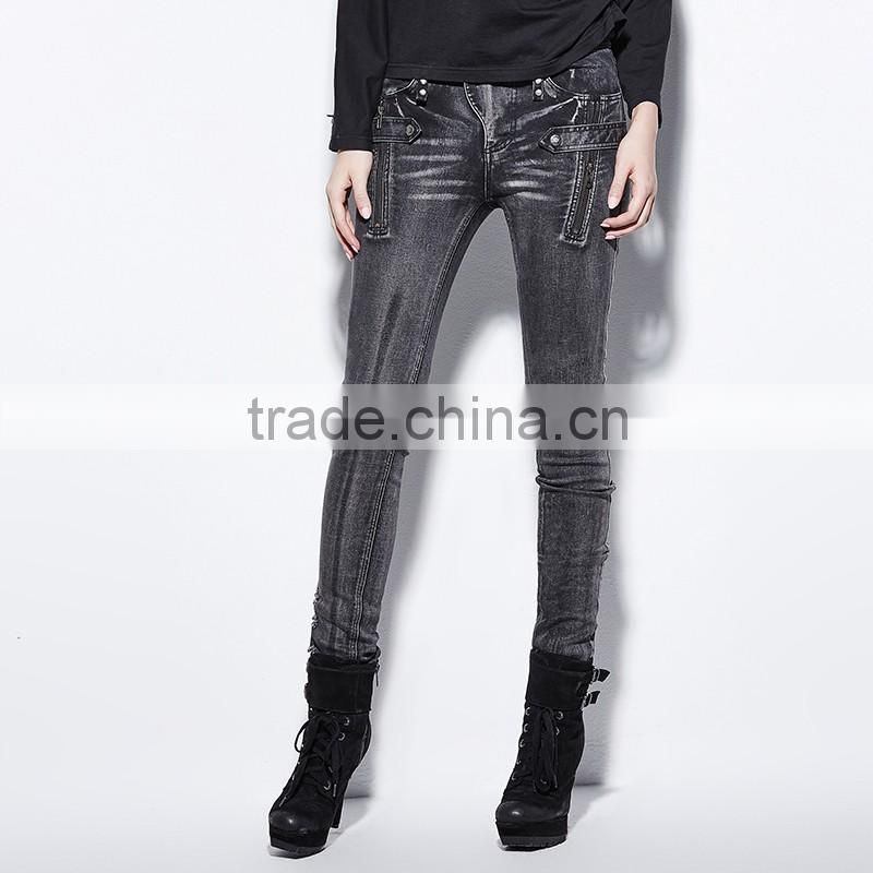 PK-075 Old Design Black Sexy Composite Pile Old Feeling Ladies Jeans Top Design