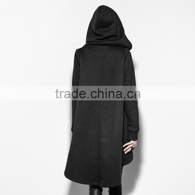PY-163 Punk Black Personality Irregular Cloak Style Long Jacket with hooded