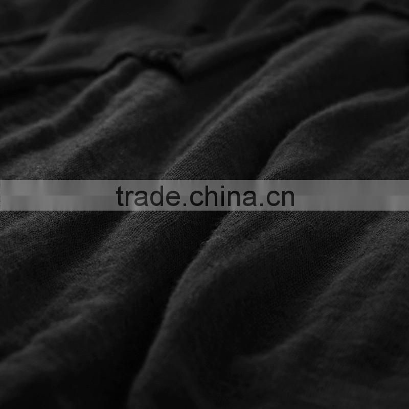 PQ-118 Gothic Black Linen O-neck Tassel Long Sleeves Irregule Dress