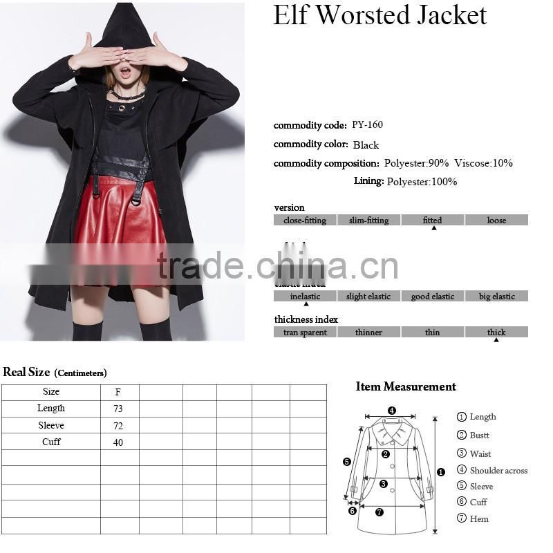 PY-160 Lolita Black skinny Zipper Woman CLoak Style Coats With hooded