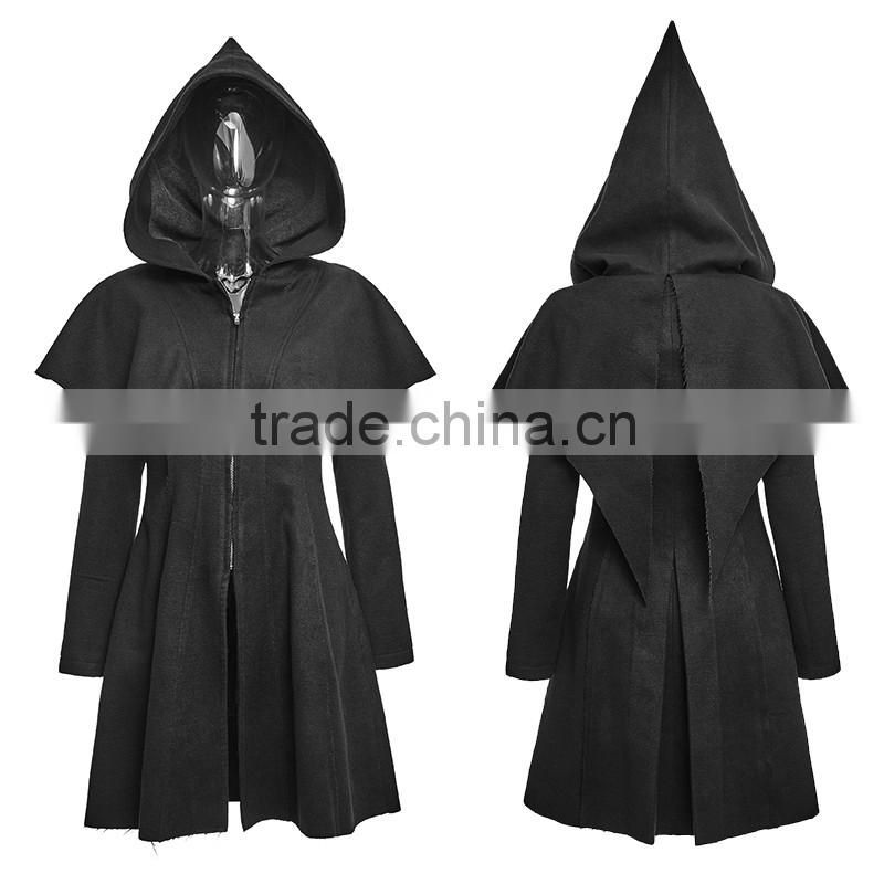 PY-160 Lolita Black skinny Zipper Woman CLoak Style Coats With hooded