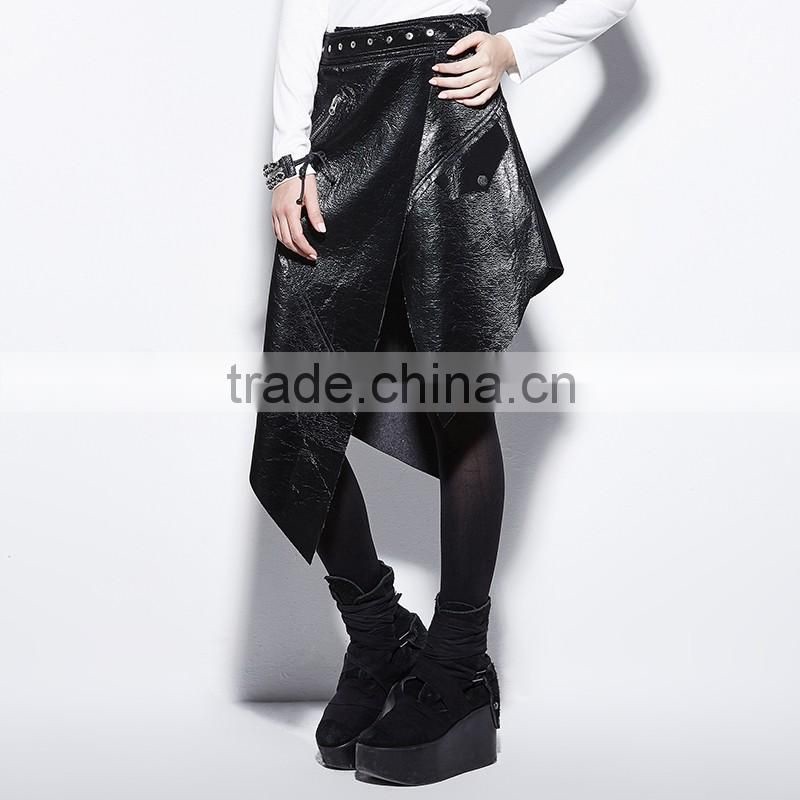 PQ-144 Punk Personality Asymmetric Sexy Shiny Leather Skirts