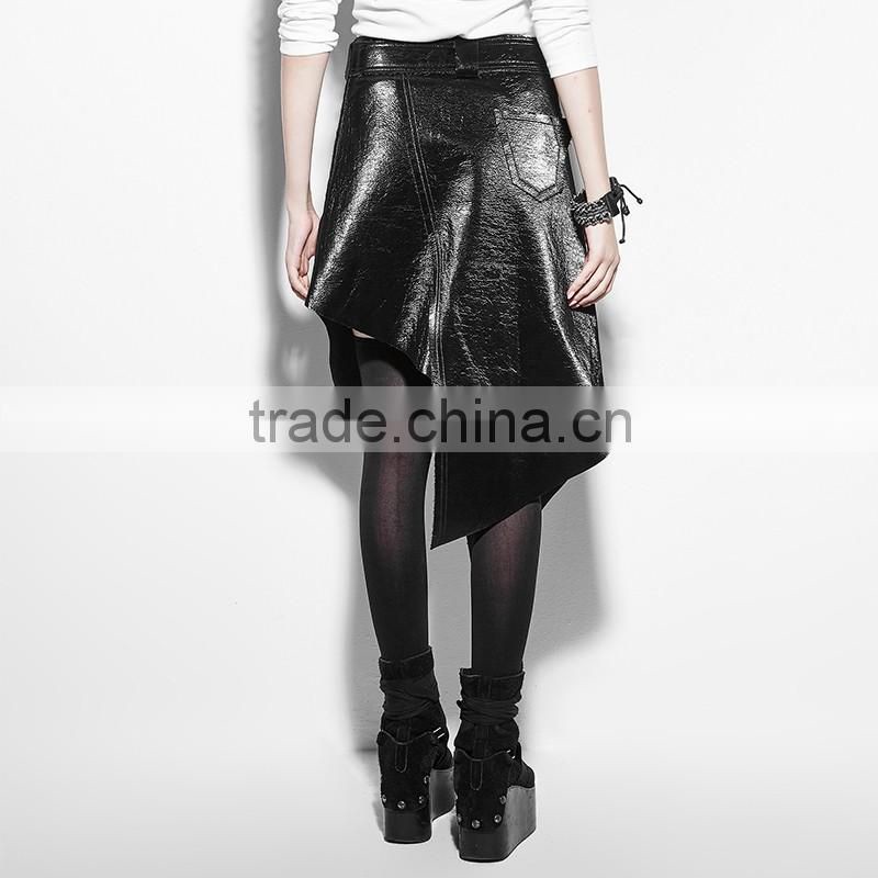 PQ-144 Punk Personality Asymmetric Sexy Shiny Leather Skirts