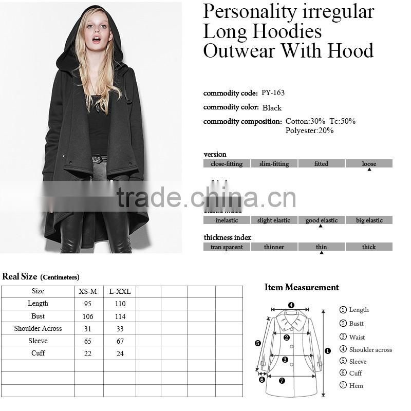 PY-163 Punk Black Personality Irregular Cloak Style Long Jacket with hooded