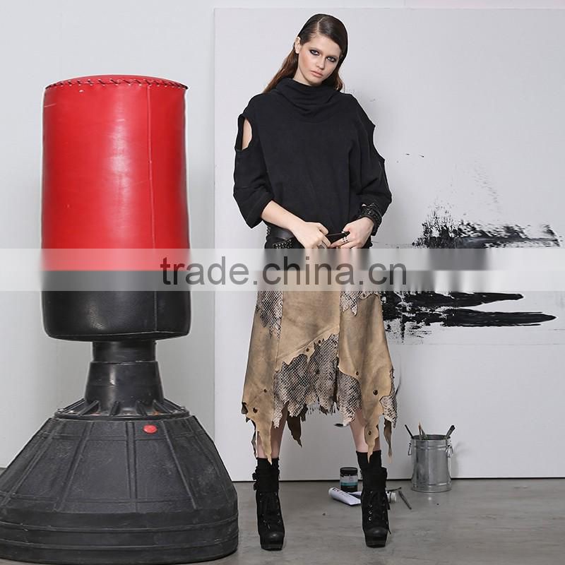 PQ-082 Khaki Irregular Sexy Micro Suede Nostalgic Prints Splicing Skirts