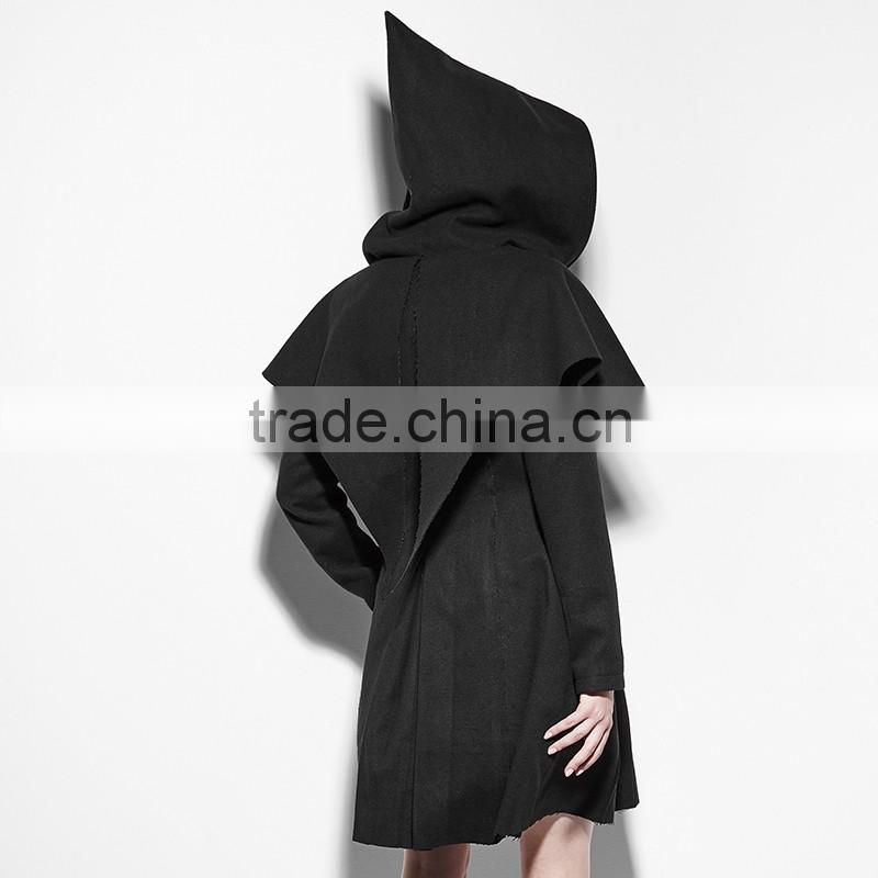 PY-160 Lolita Black skinny Zipper Woman CLoak Style Coats With hooded