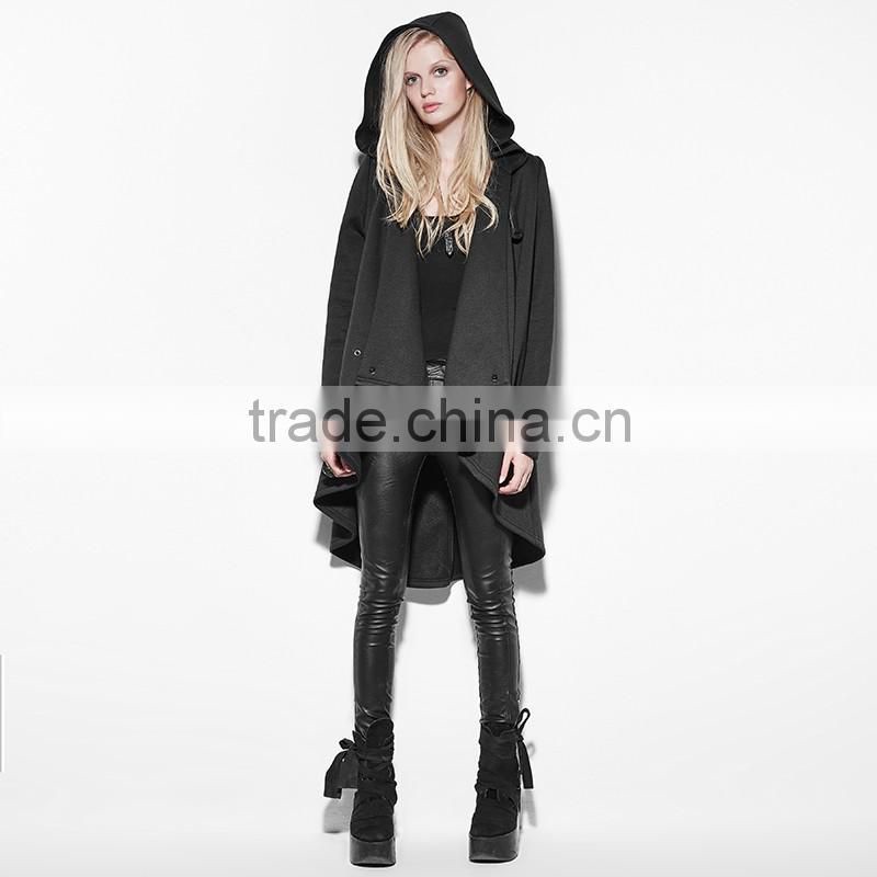 PY-163 Punk Black Personality Irregular Cloak Style Long Jacket with hooded