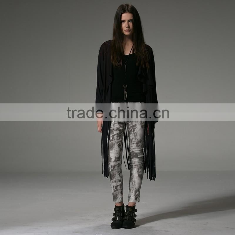 PY-086 Gothic Autumn Turn-down Collar Fitted Micro Suede Ladies Tassel Coats