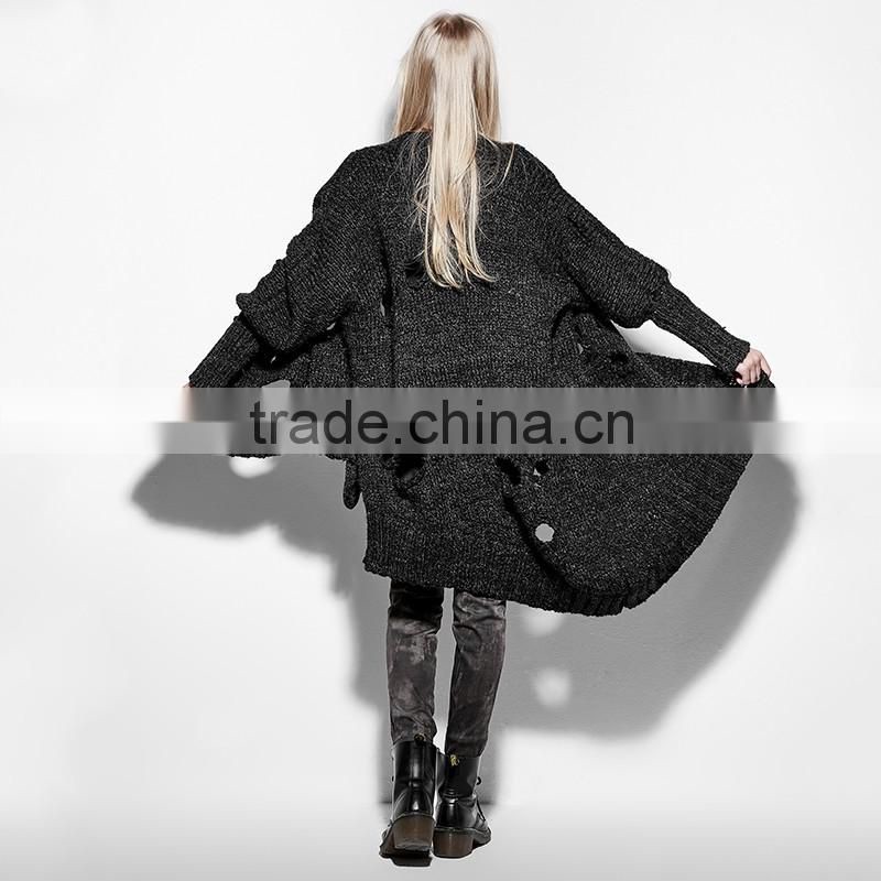 PM-032 Gothic Broken Hold Loose Overside Asymmetric Thick Wool Cloak Sweater