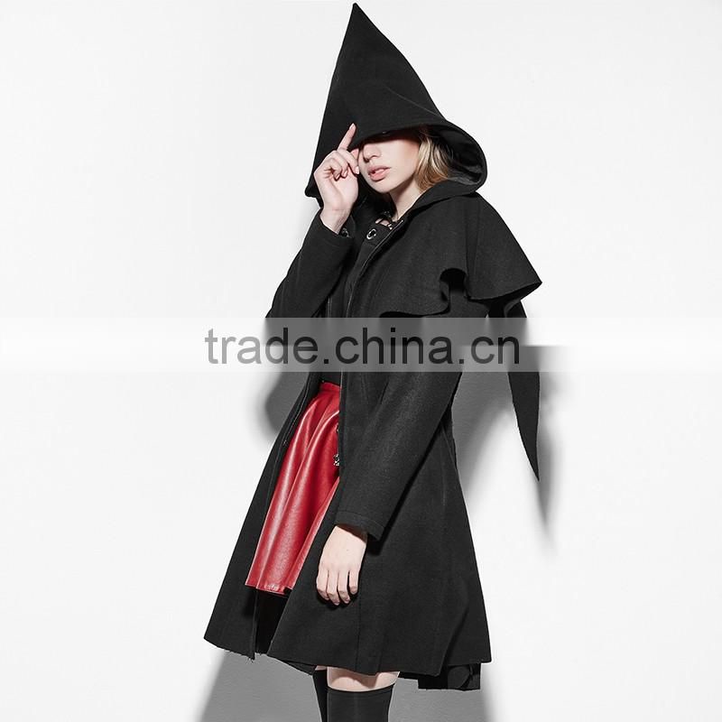 PY-160 Lolita Black skinny Zipper Woman CLoak Style Coats With hooded