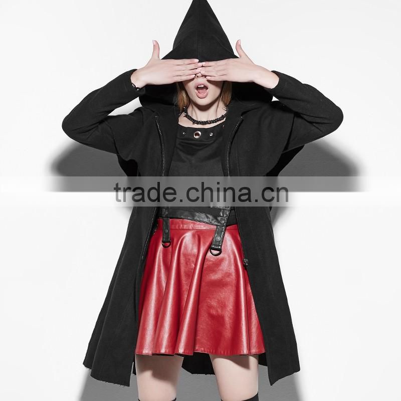 PY-160 Lolita Black skinny Zipper Woman CLoak Style Coats With hooded
