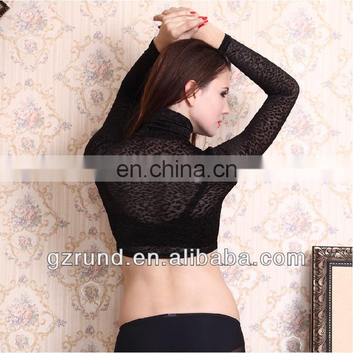 New spring leopard tunic black turtleneck sexy shirt lace long-sleeve fashion blouse top quality china wholesaler model-m103