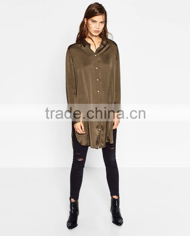 Long Sleeve Satin boyfriend Over Size Blouses For Women, Embroidery ladies blouses and tops