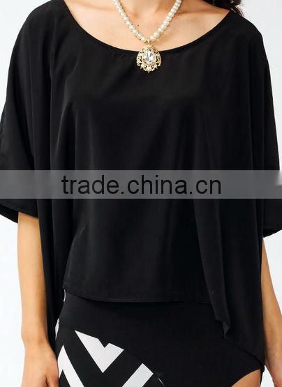 Guangzhou Tops Factory manufacturer Women Loose Batwing sleeve designer western tops images