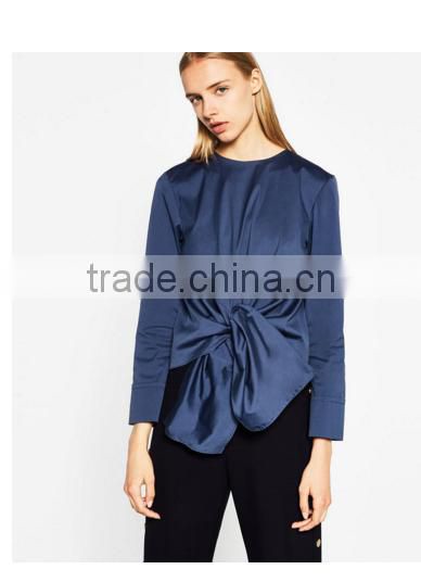 Long Sleeve Poplin latest blouse design 2016, bow tie knot new model blouses