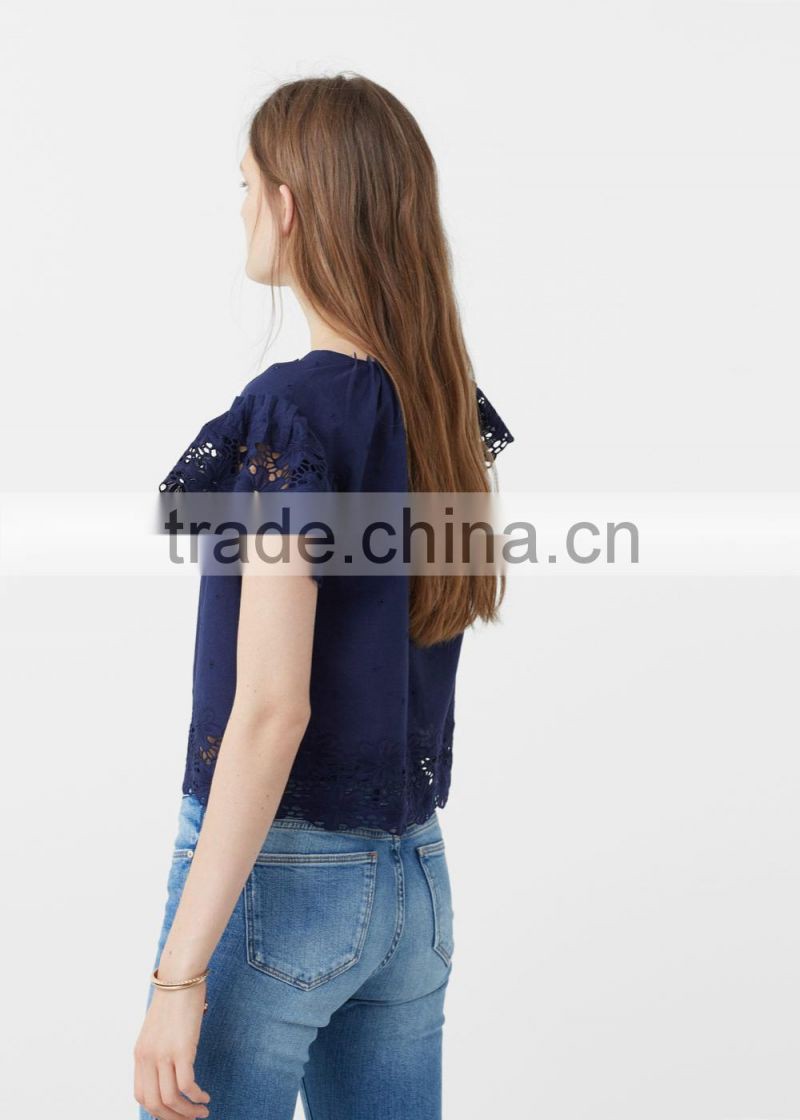Embroidery Pull Sleeve Plain Crop Tops Wholesale, Korean ladies tops