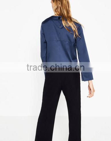 Long Sleeve Poplin latest blouse design 2016, bow tie knot new model blouses