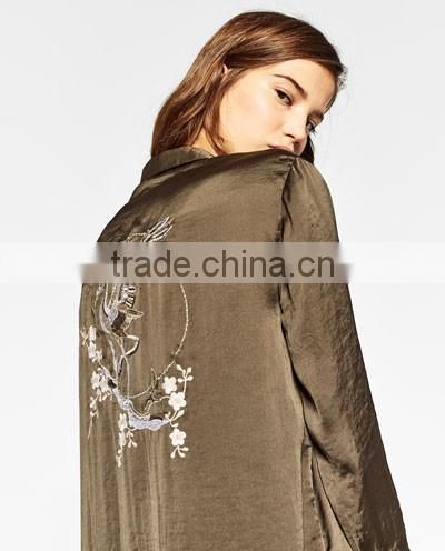 Long Sleeve Satin boyfriend Over Size Blouses For Women, Embroidery ladies blouses and tops