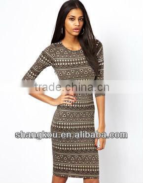 ODM&OEM top Design Women Bodycon Dress Printed Dress long one piece dress shk060