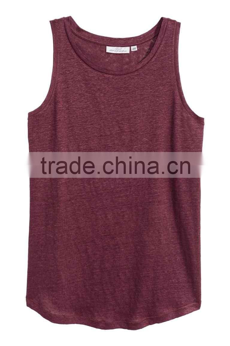 2016 Summer Round neck Sleeveless Linen Tops ,ladies tops images Custom
