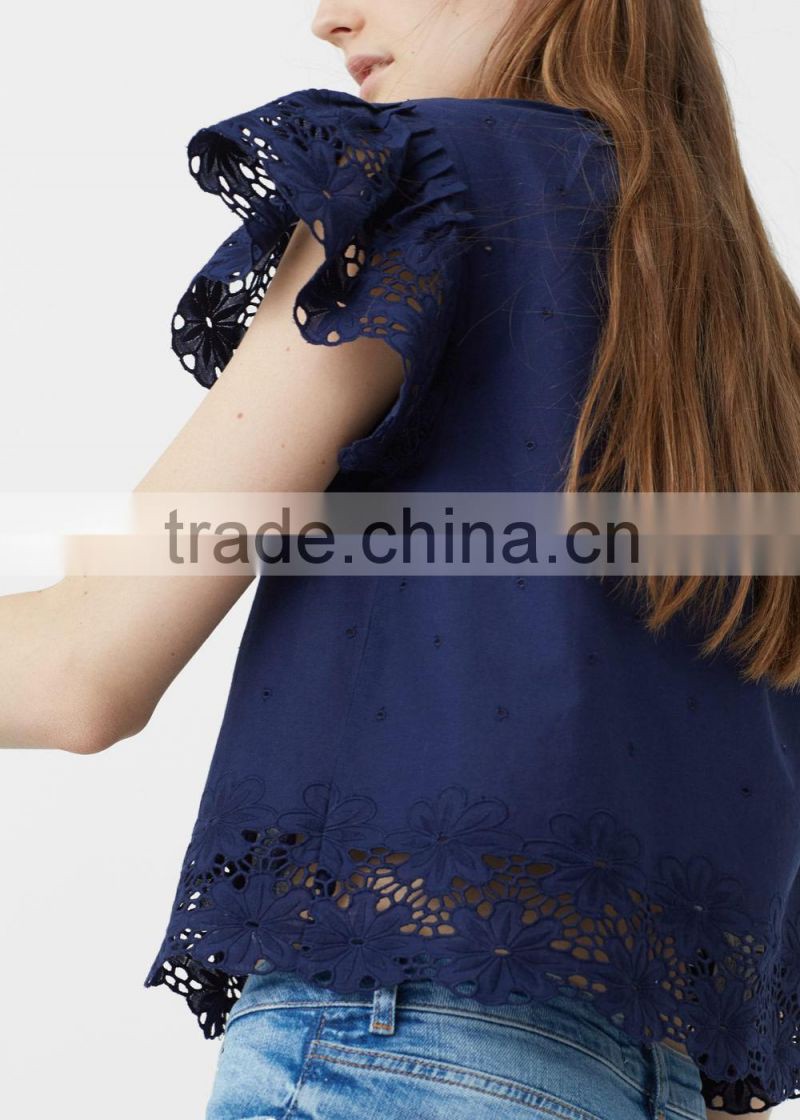 Embroidery Pull Sleeve Plain Crop Tops Wholesale, Korean ladies tops