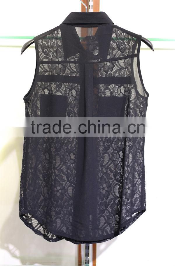 Women's black sleeveless tops with lace