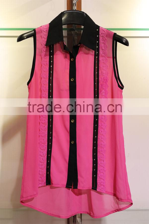 hot fix plastic beads lace chiffon blouse
