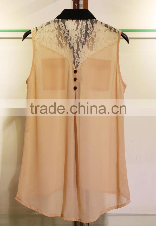 elegant chiffon floral lace back ladies blouse