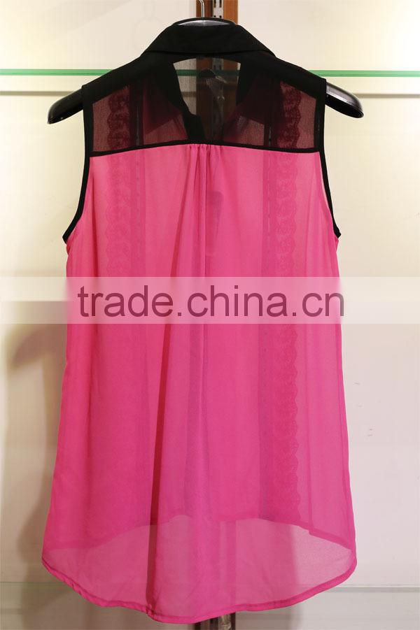 hot fix plastic beads lace chiffon blouse