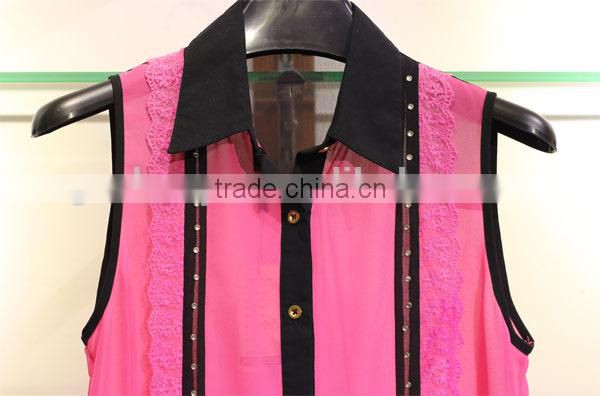 hot fix plastic beads lace chiffon blouse