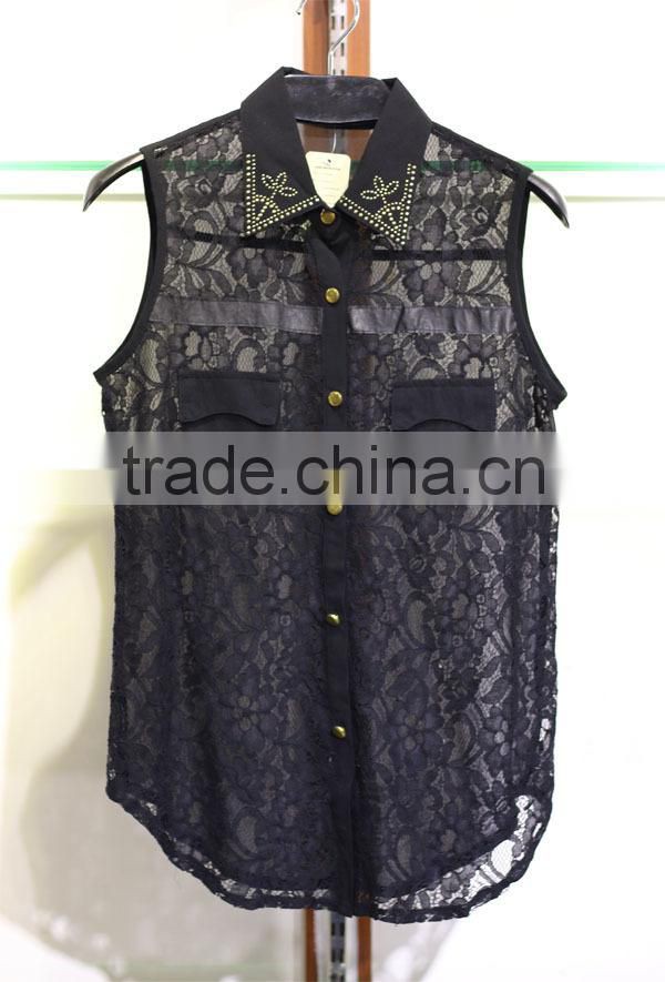 Women's black sleeveless tops with lace