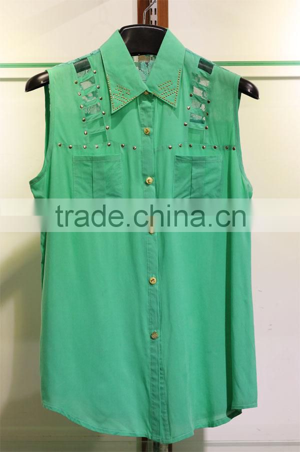 mesh panel chiffon top wtih sequin