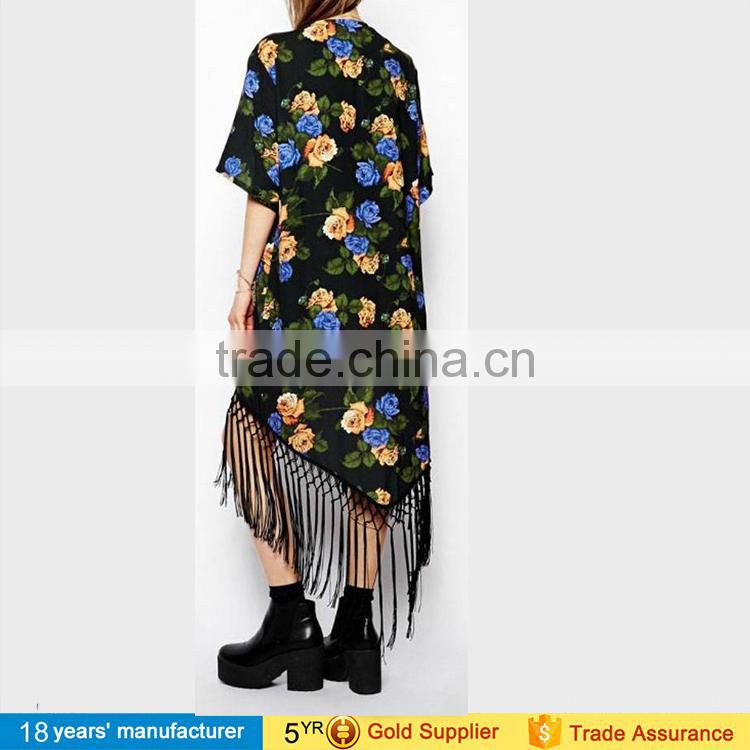 2017 wholesale summer fashion casual beach cover up tops blusa feminina boho loose floral chiffon long kimono cardigan