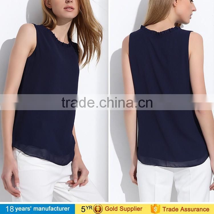 wholesale casual plus size loose sleeveless office women chiffon tops blouses elegant designs 2017